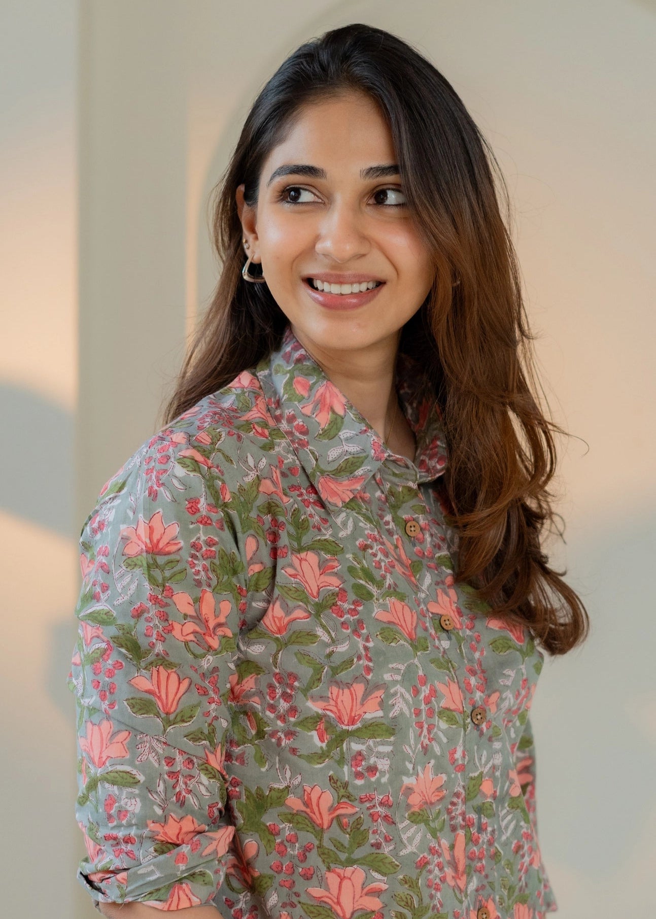 Pink Floral Garden Block Print Shirt