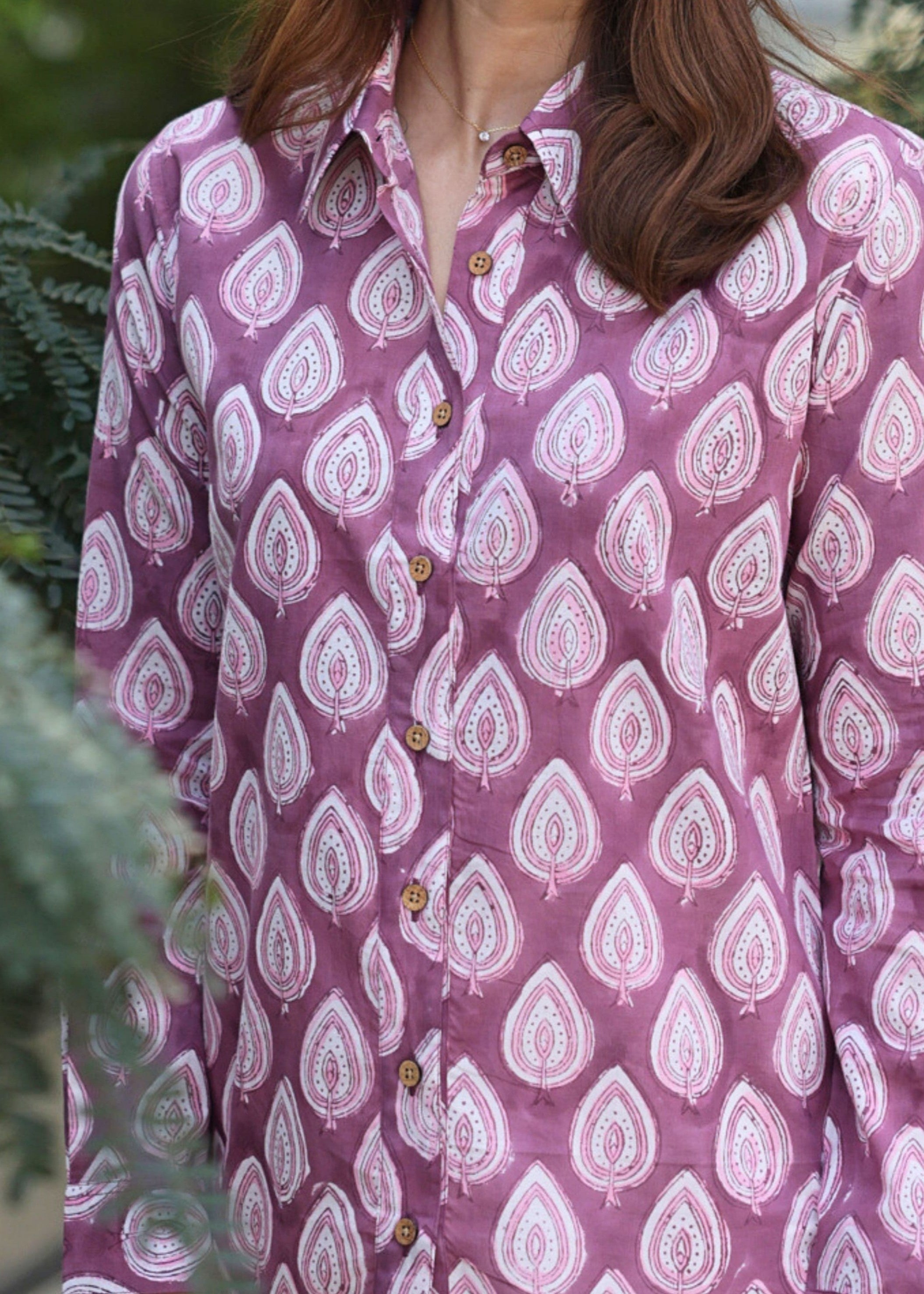 Purple Leaf Handblock Shirt