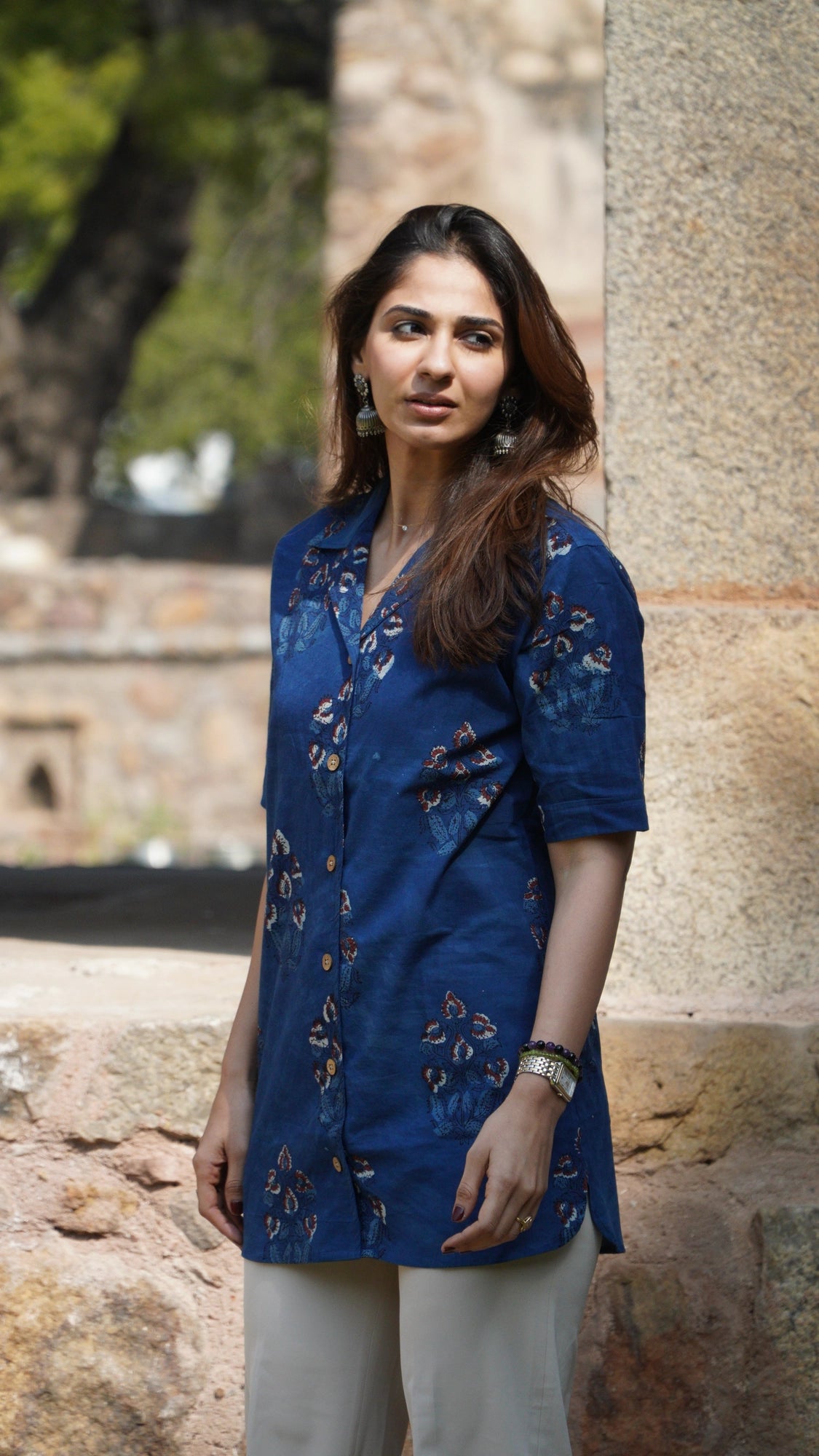 Indigo Bagru Floral Shirt Kurti