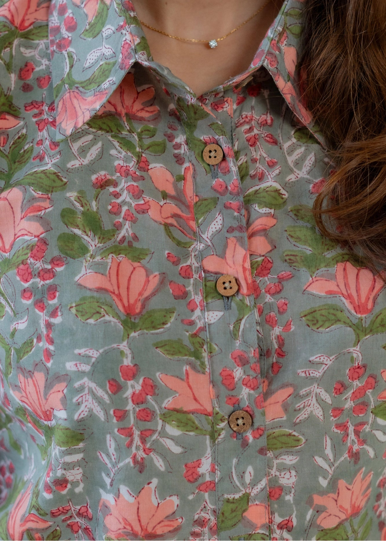 Pink Floral Garden Block Print Shirt