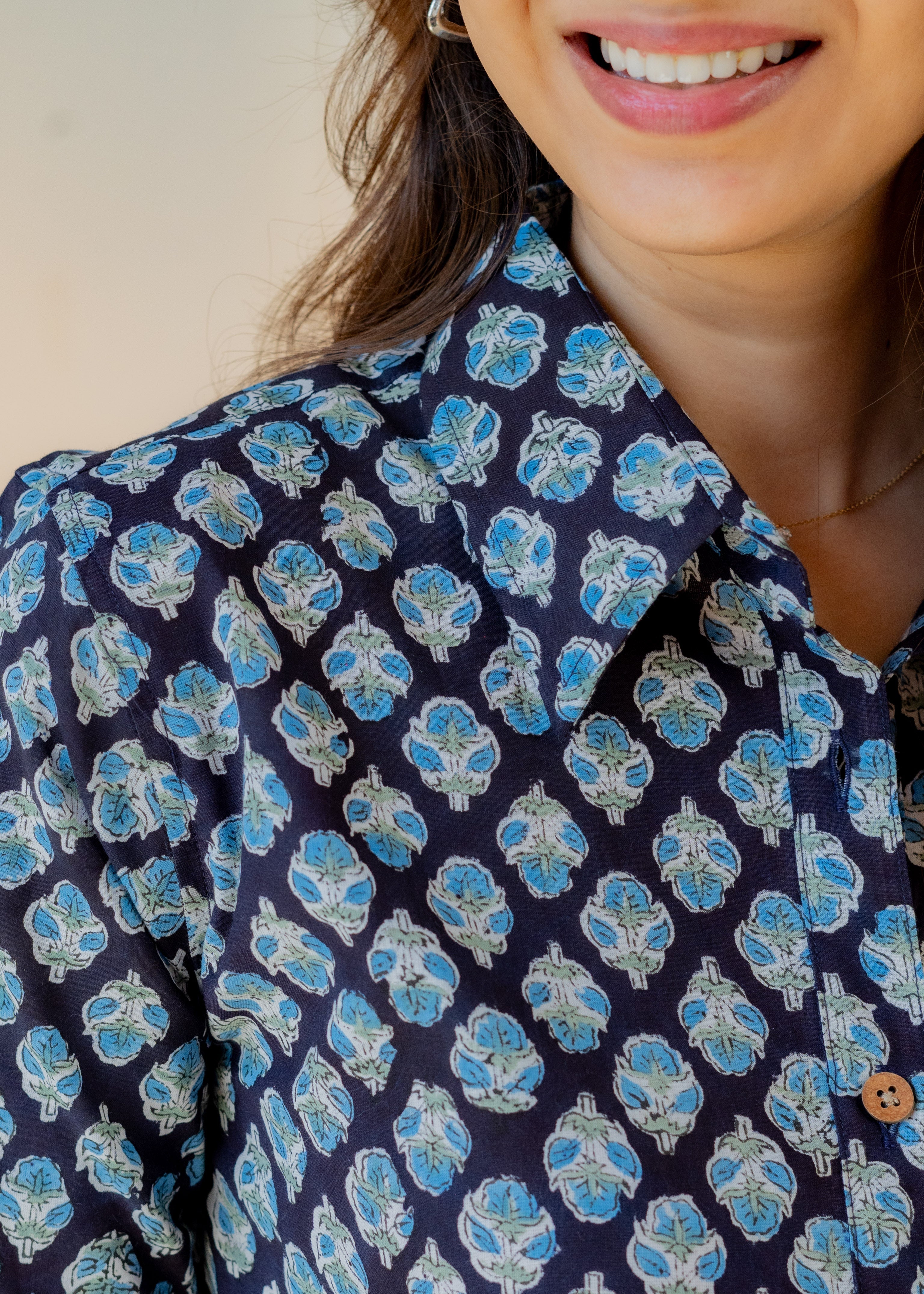 Blue Flower Block Print Shirt