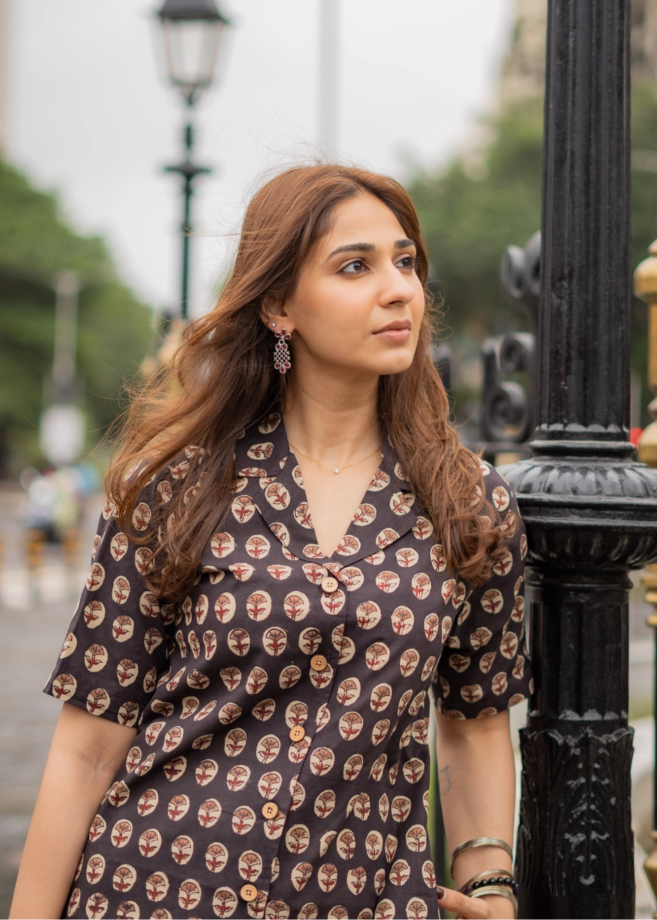 Brown Bagru Motif Handblock Shirt Kurti