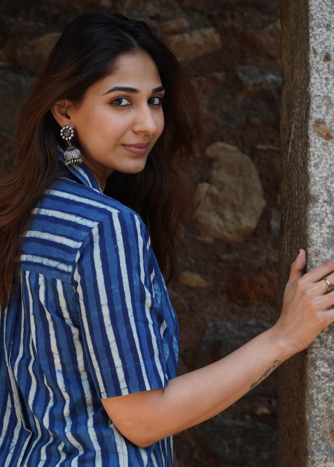 Indigo Bagru Stripe Shirt Kurti