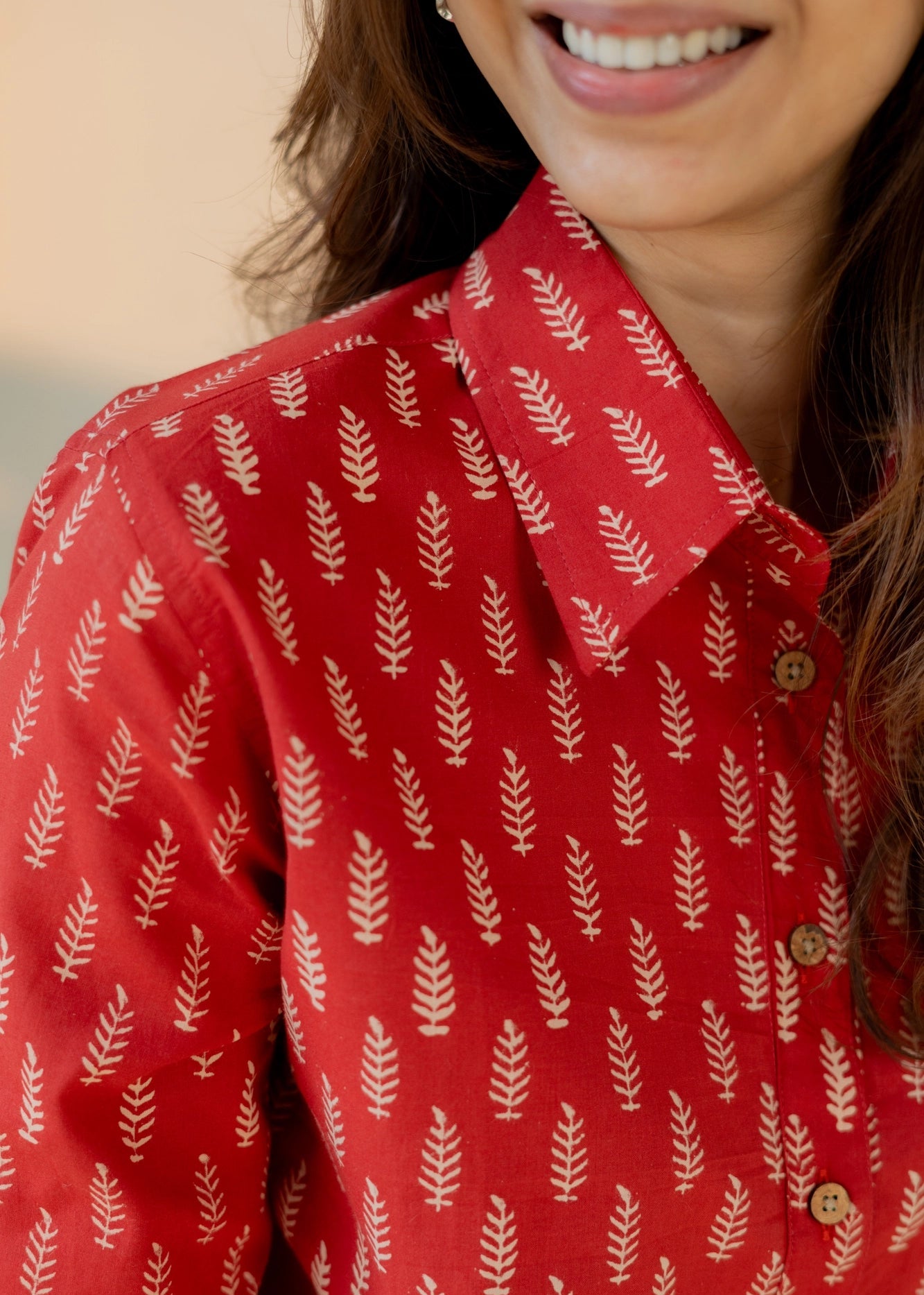 Red Leaf Block Print Shirt