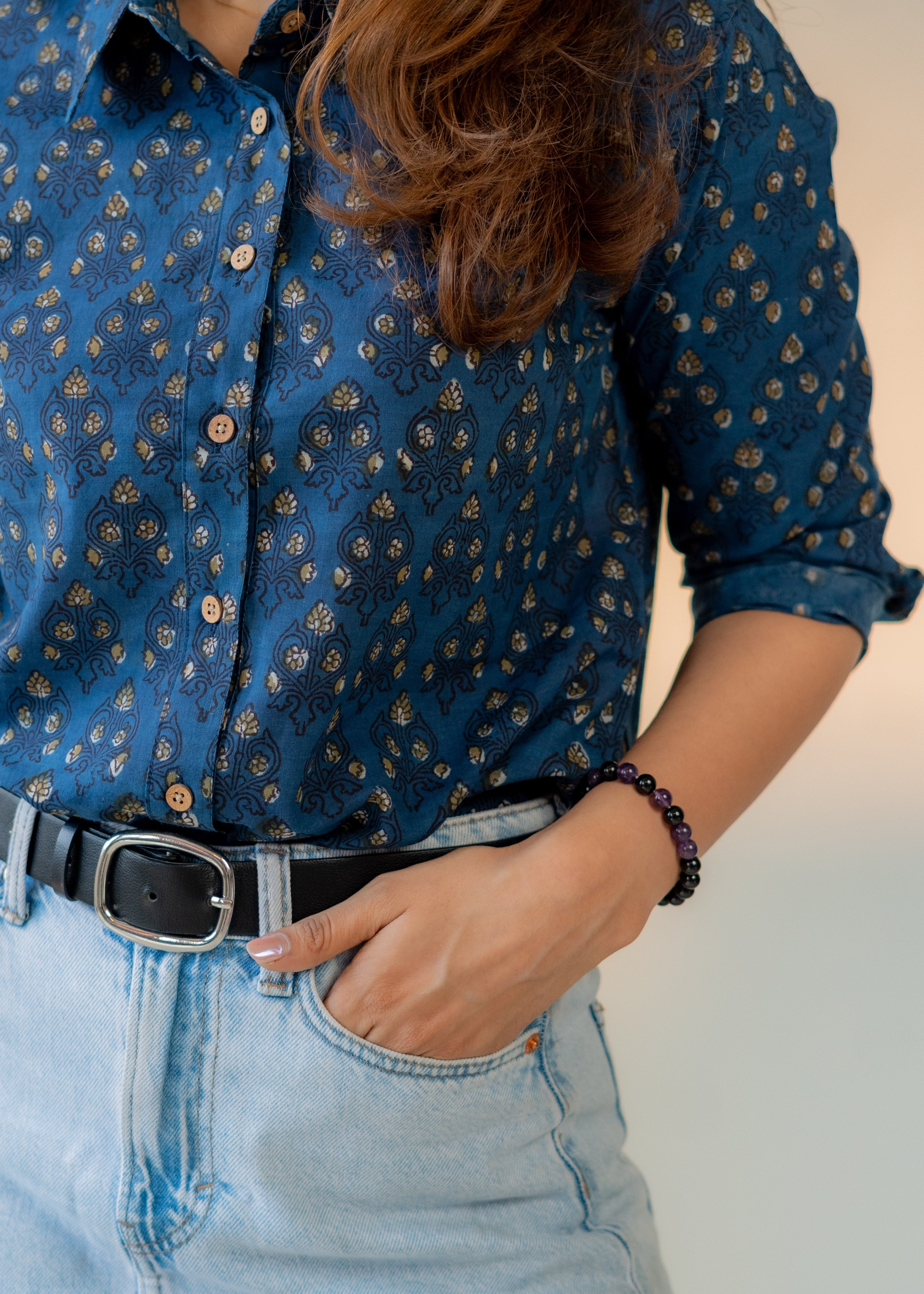 Blue Royal Handblock Cotton Shirt