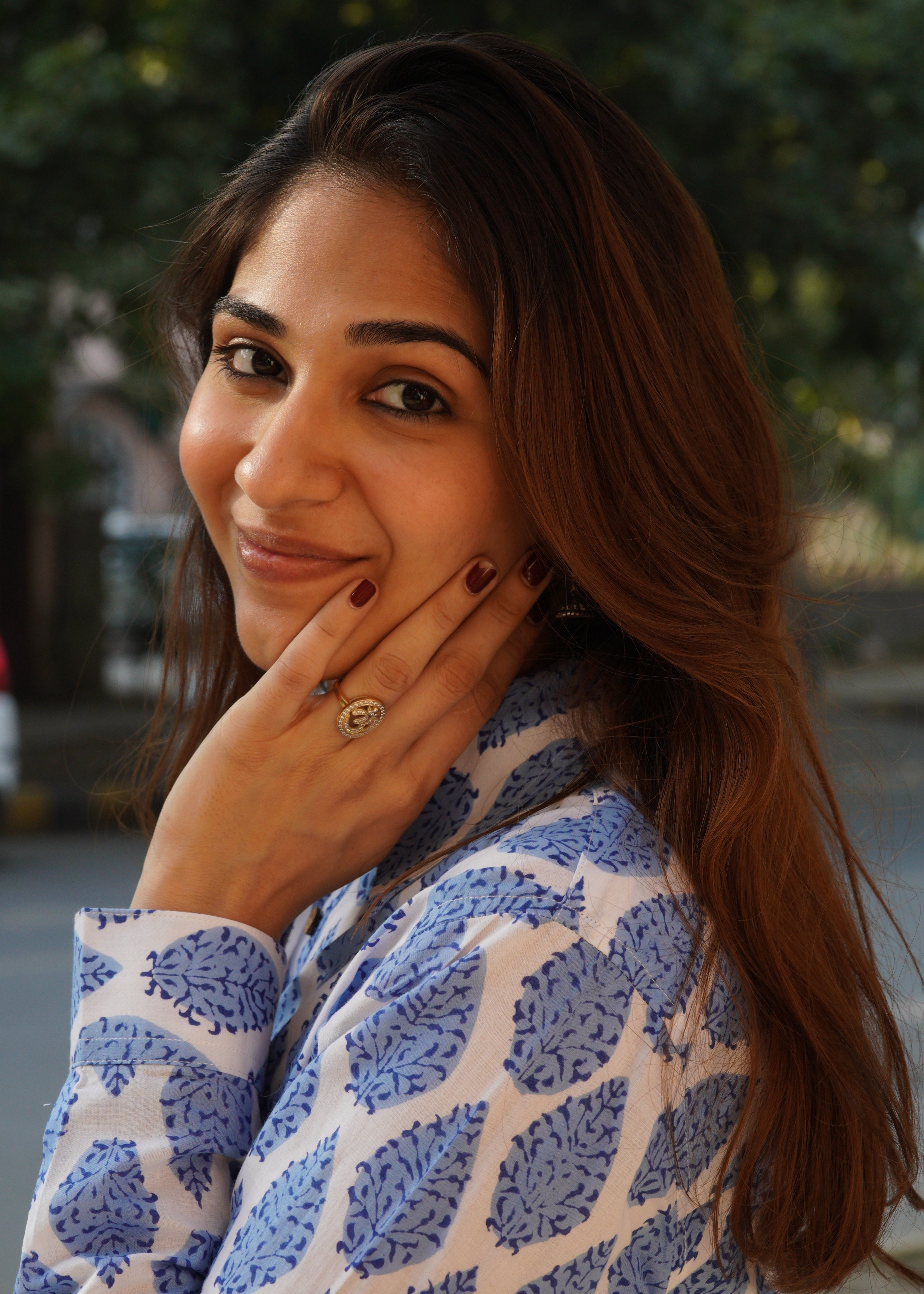 Blue Leaf Block Print Shirt