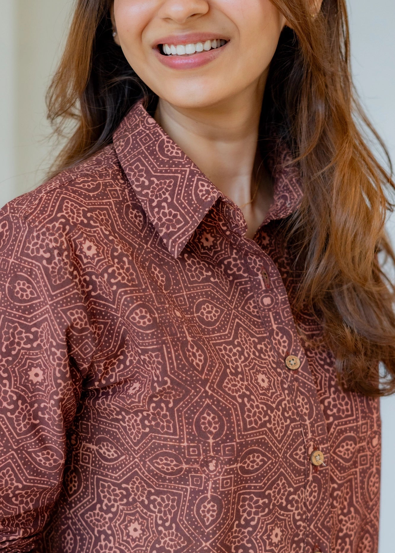 Ajrakh Maroon Clay Handblock Cotton Shirt