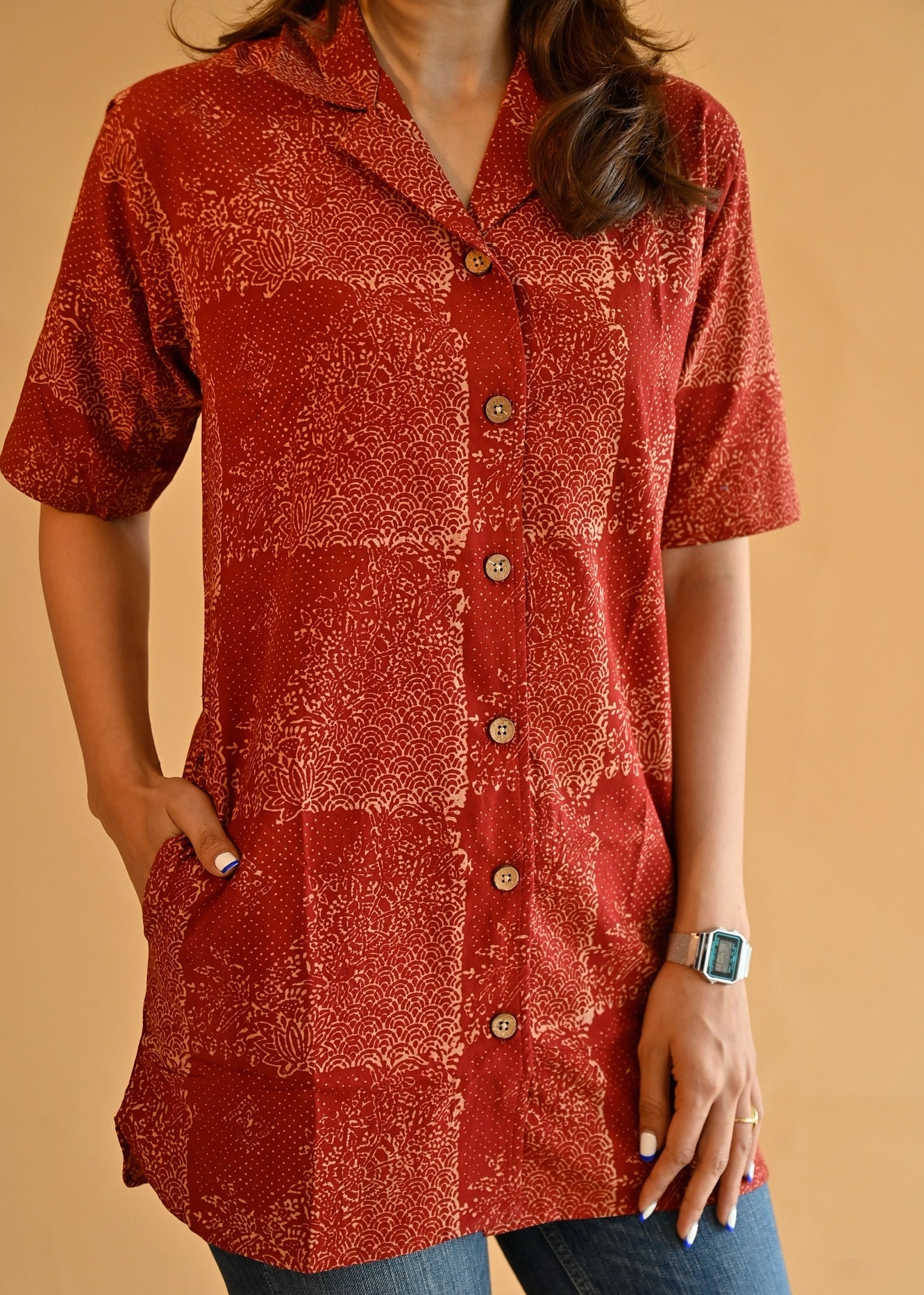 Laal Ajrakh Natural Dye Shirt Kurti