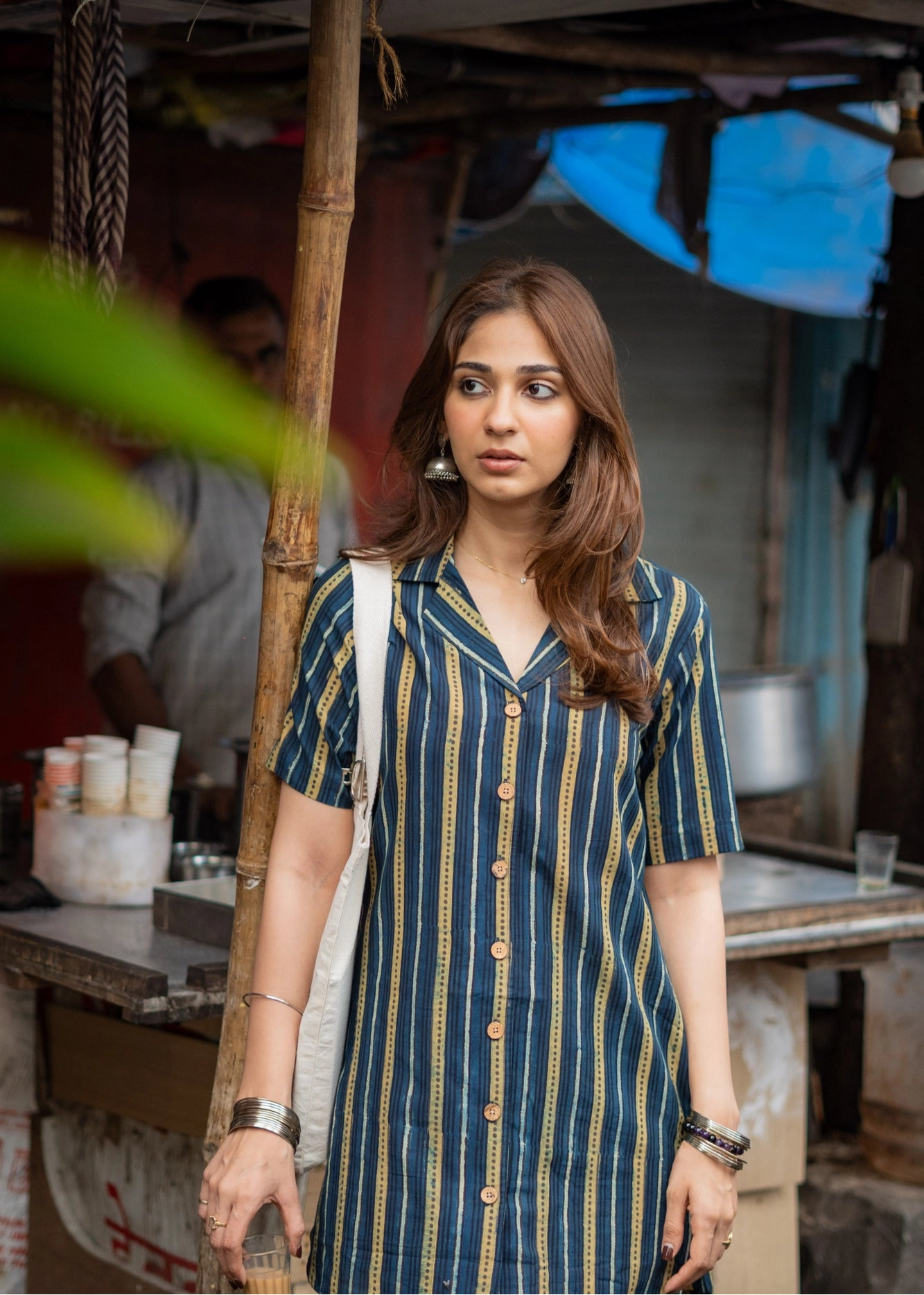 Navy Indigo Stripe Ajrakh Natural Dye Shirt Kurti