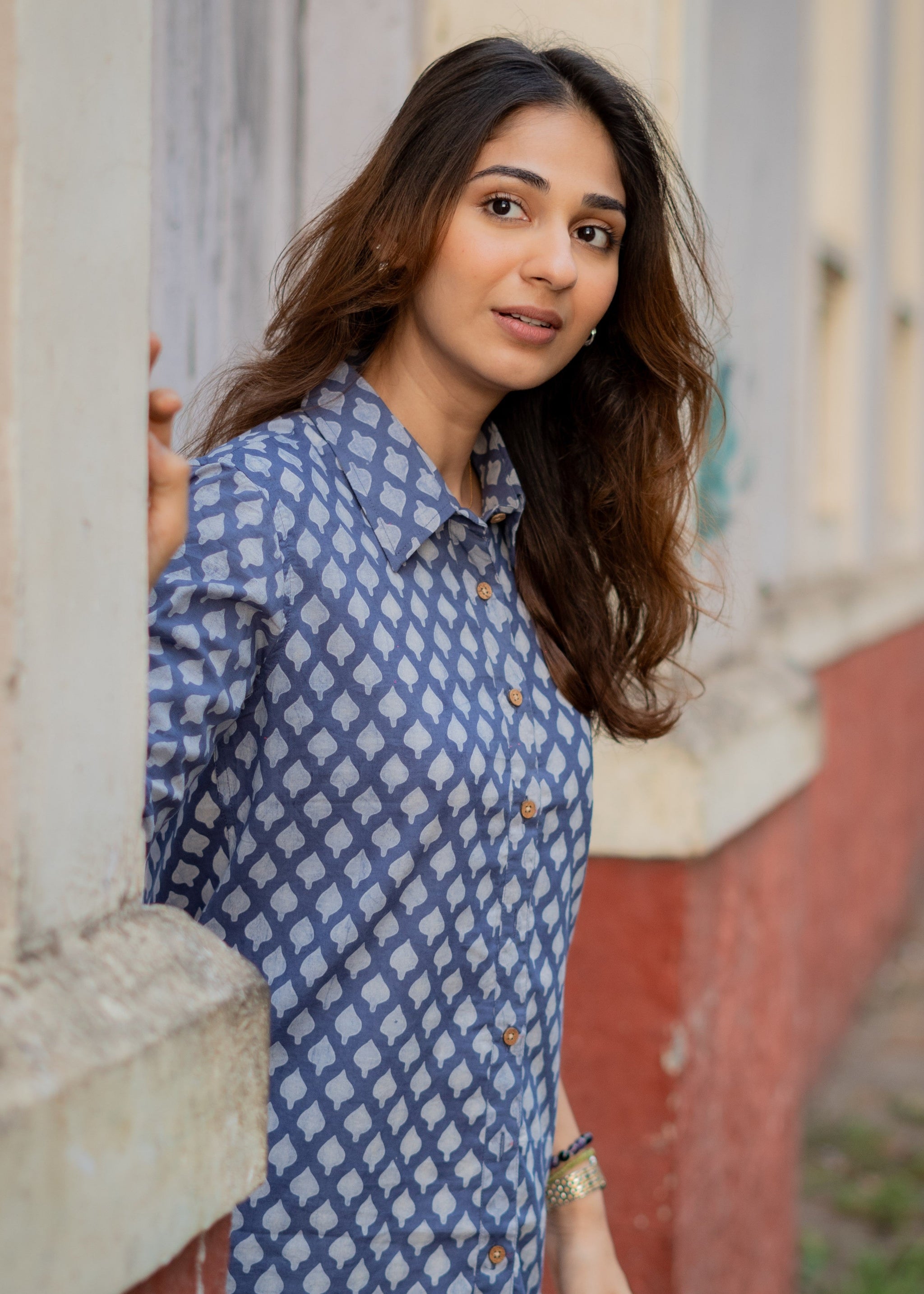 Blue Spade Block Print Shirt
