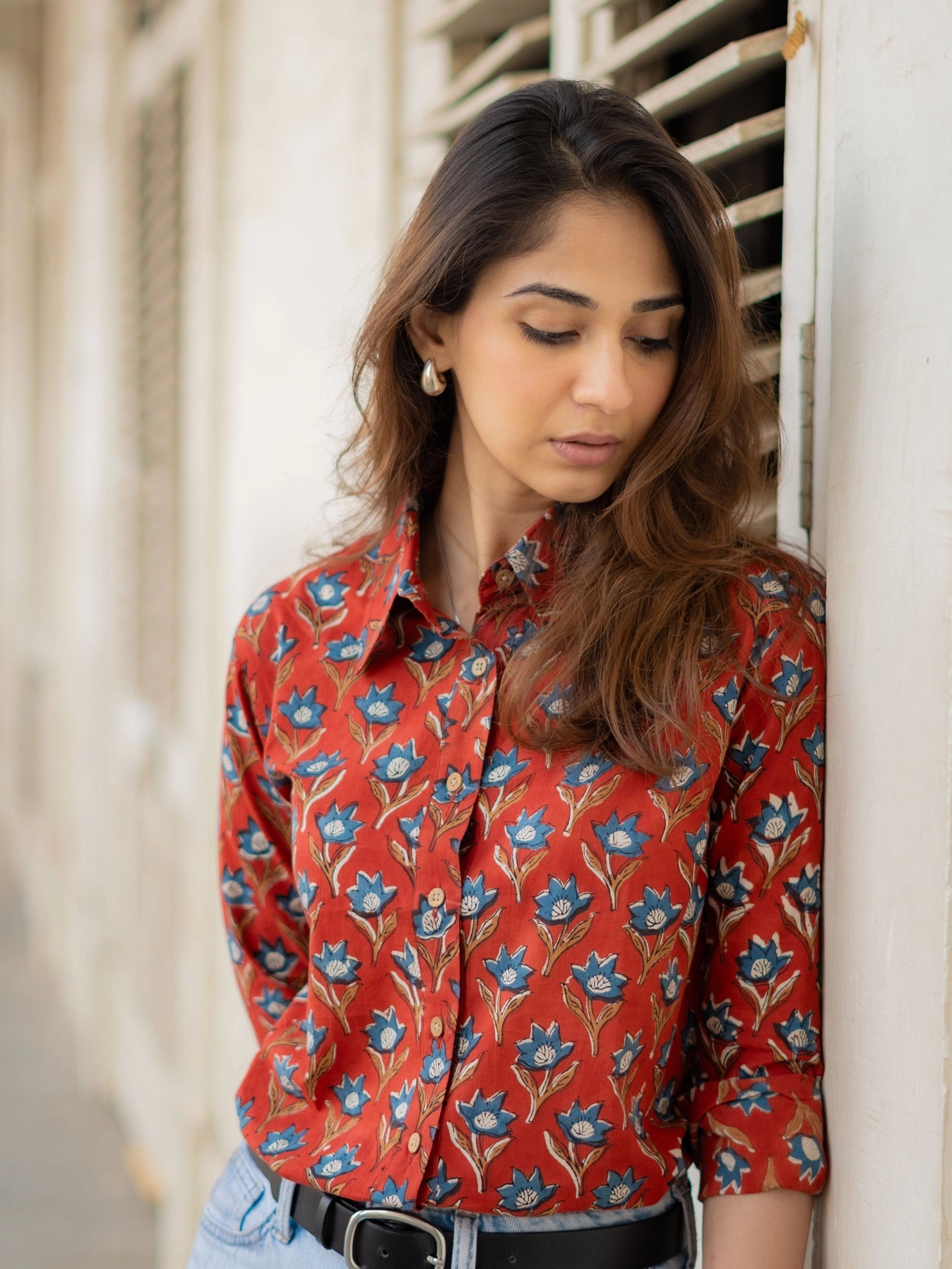 Red Bagru Block Print Shirt