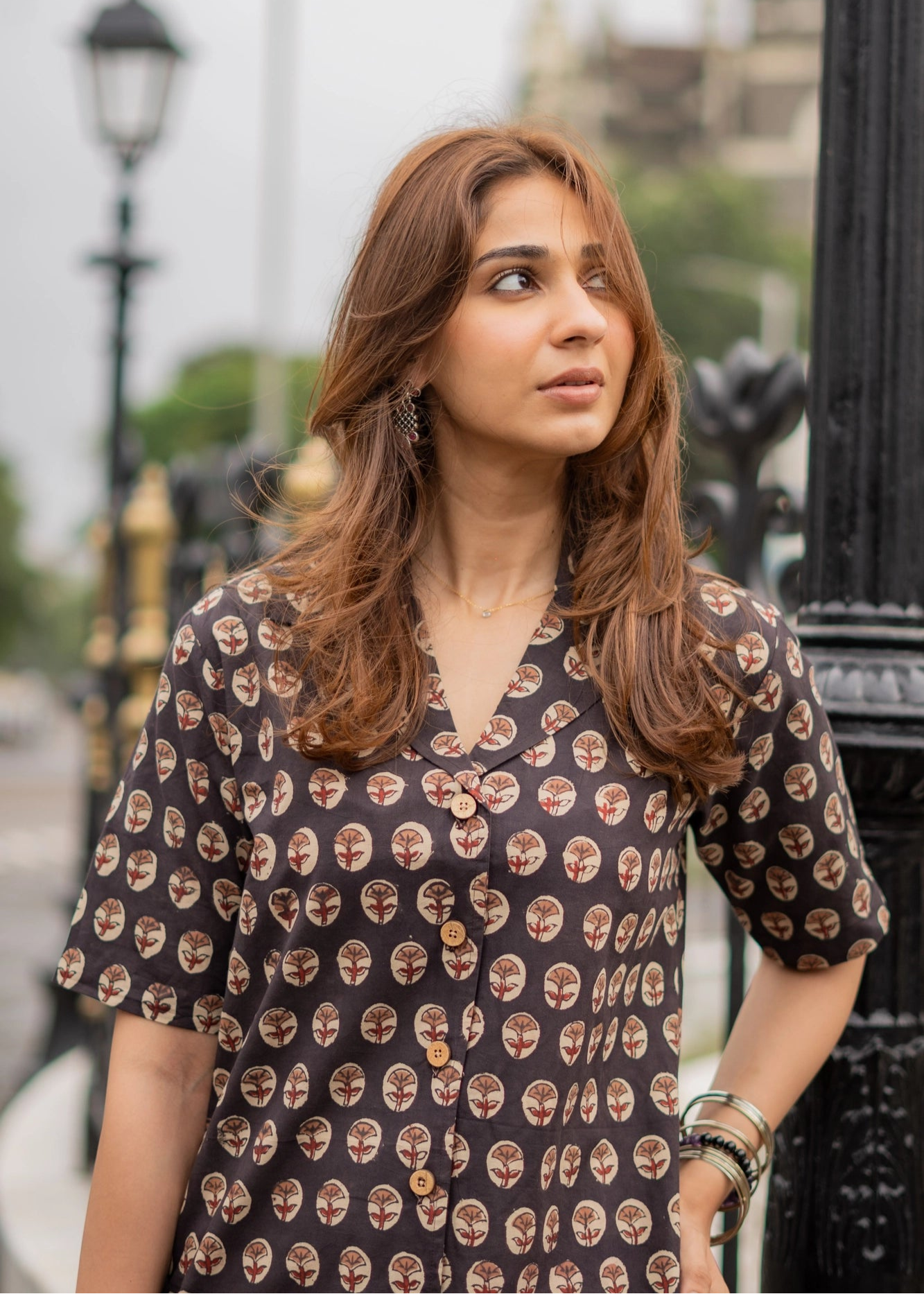 Brown Bagru Motif Handblock Shirt Kurti