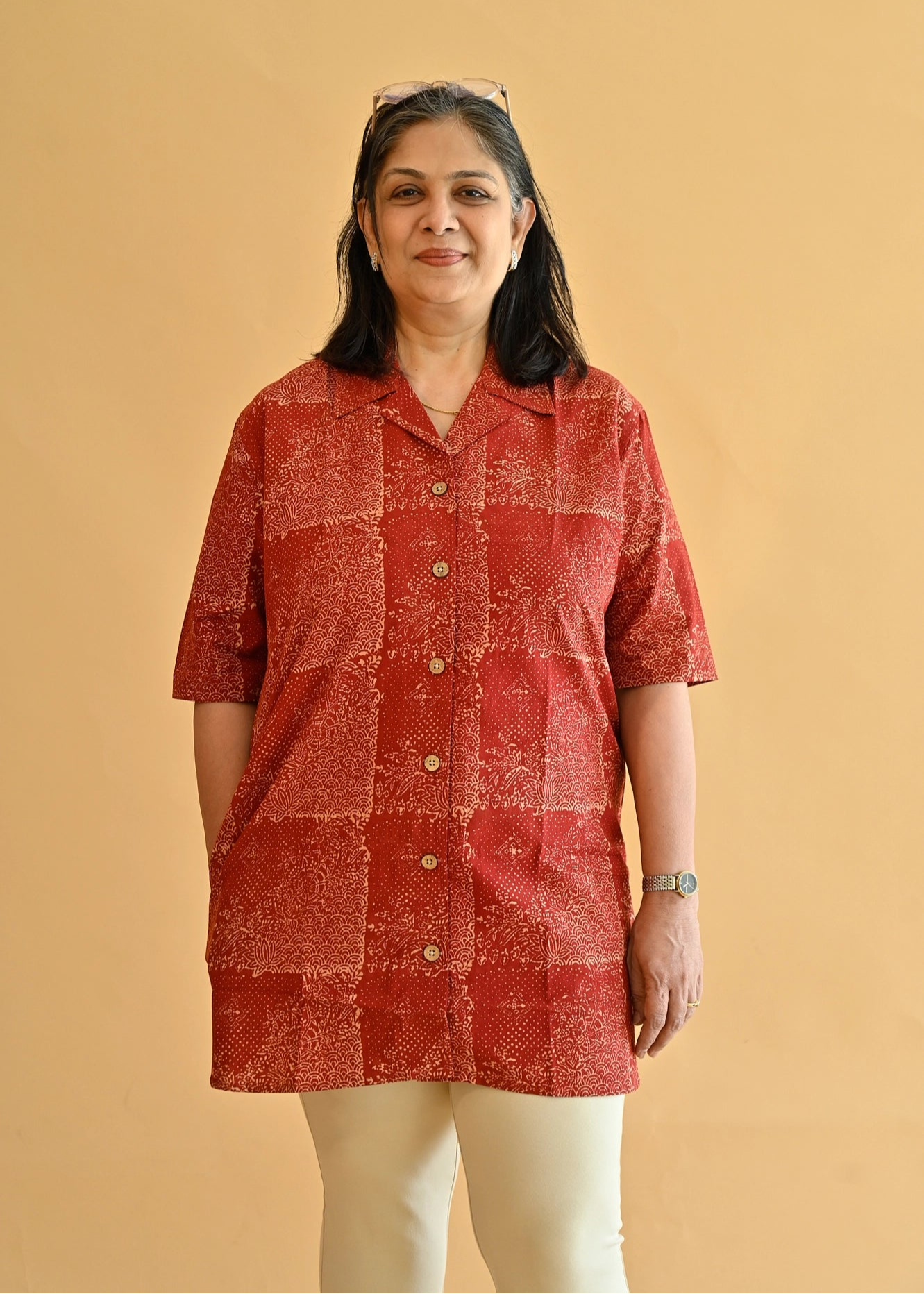 Laal Ajrakh Natural Dye Shirt Kurti