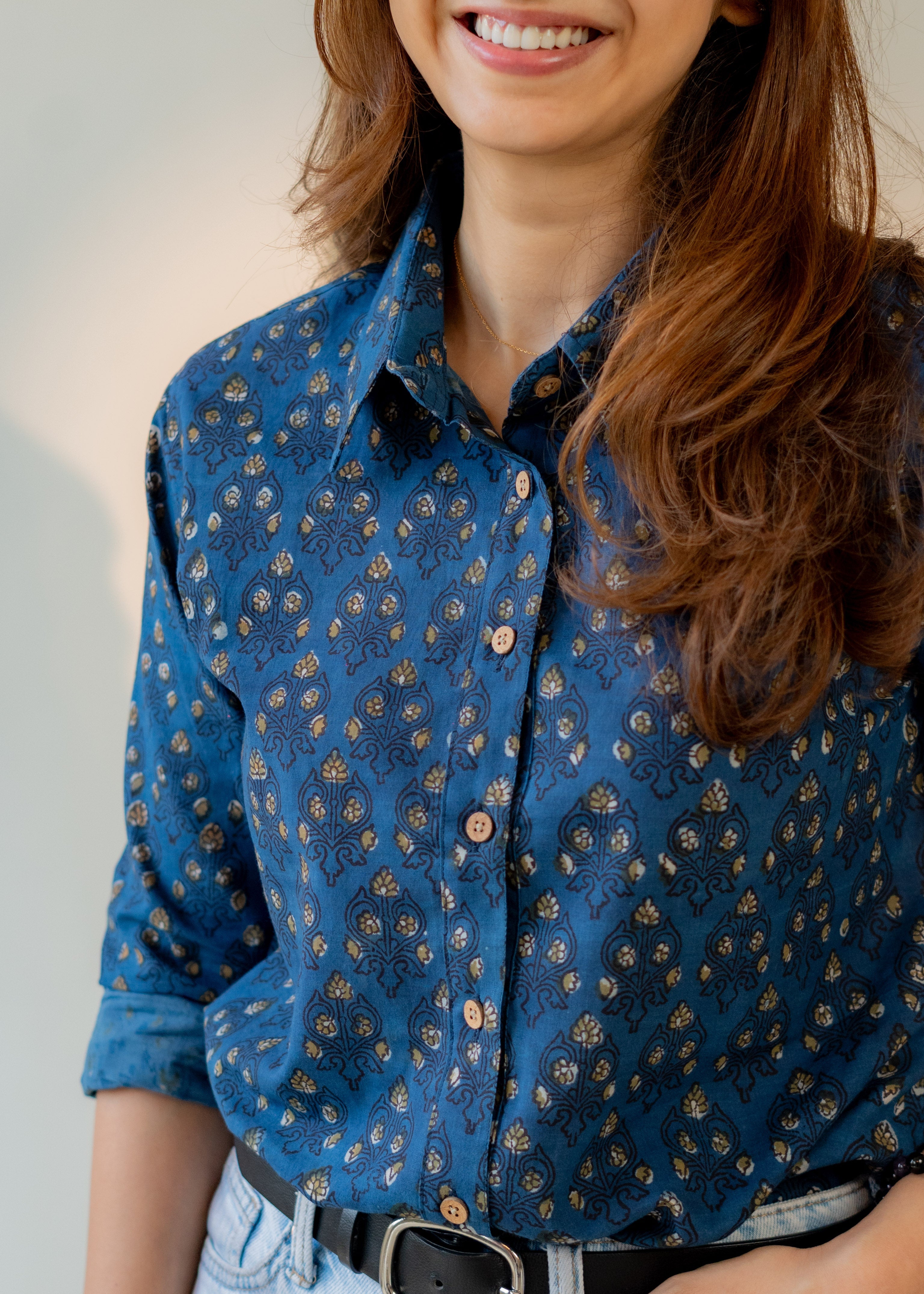 Blue Royal Handblock Cotton Shirt