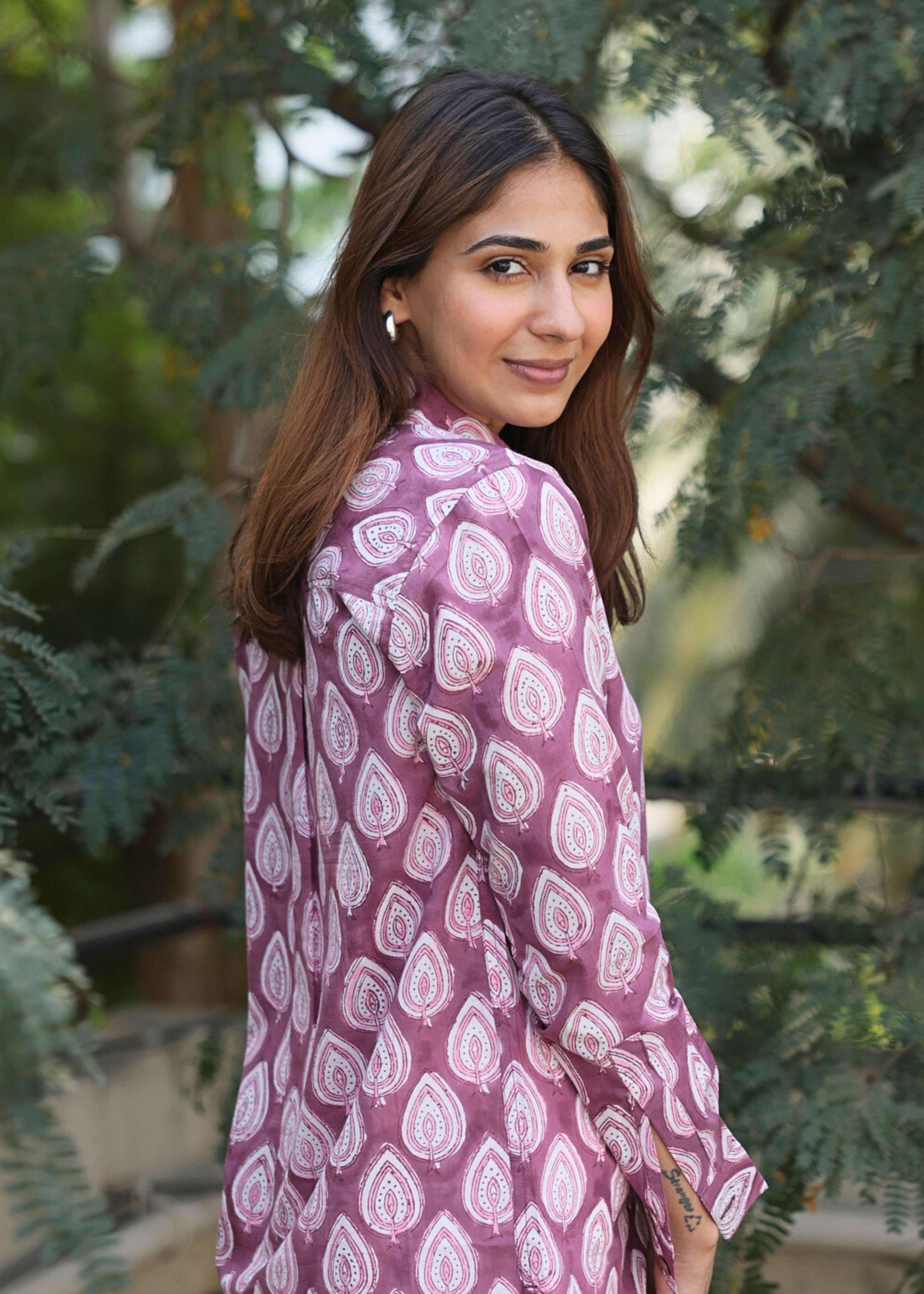 Purple Leaf Handblock Shirt