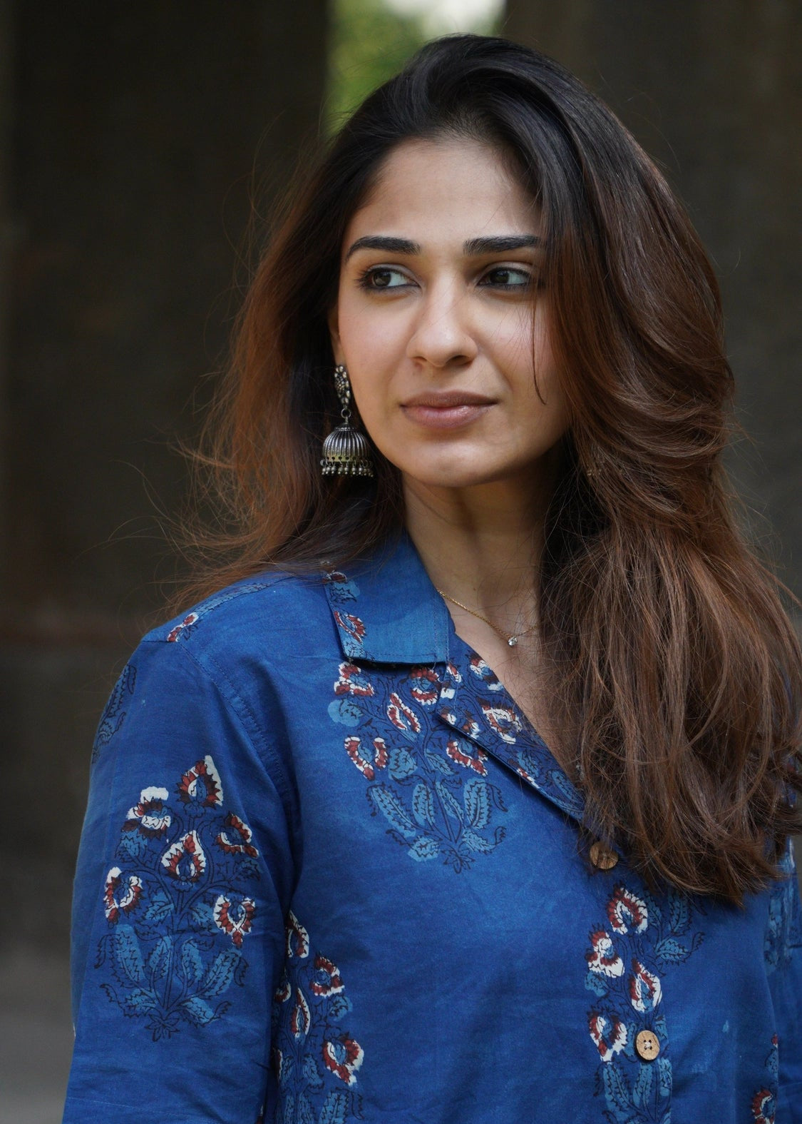Indigo Bagru Floral Shirt Kurti