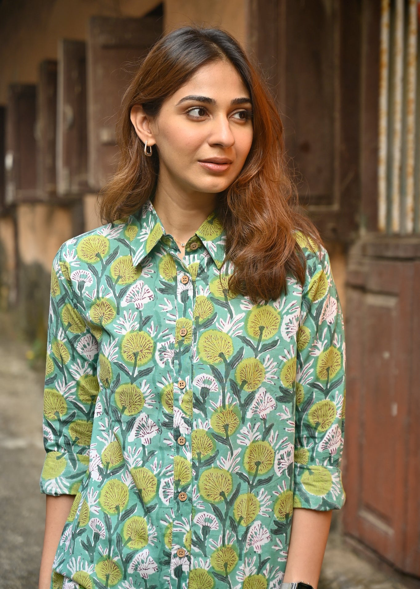 Green Blossom Handblock Shirt