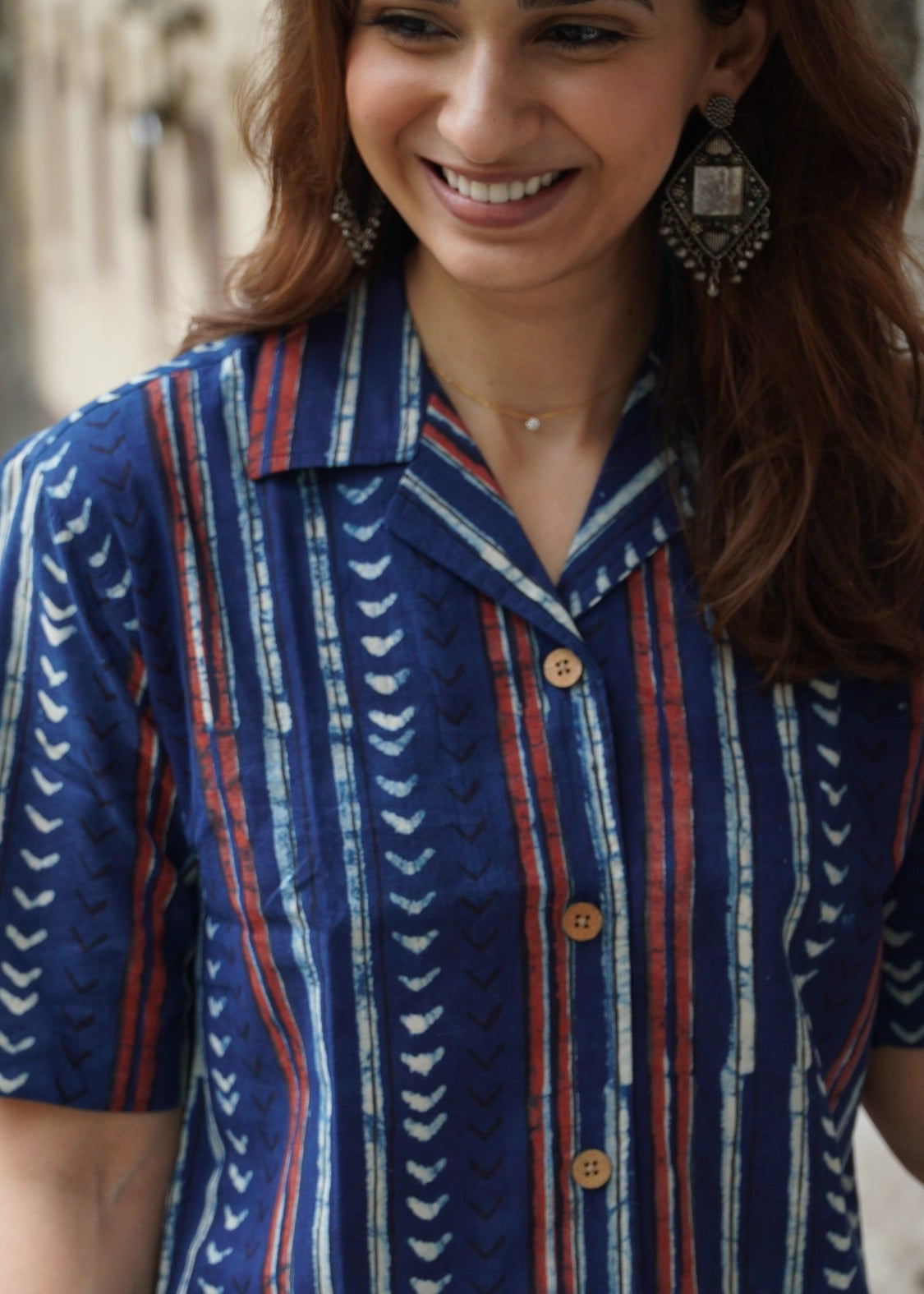 Indigo Stripe Handblock Cotton Shirt Kurti