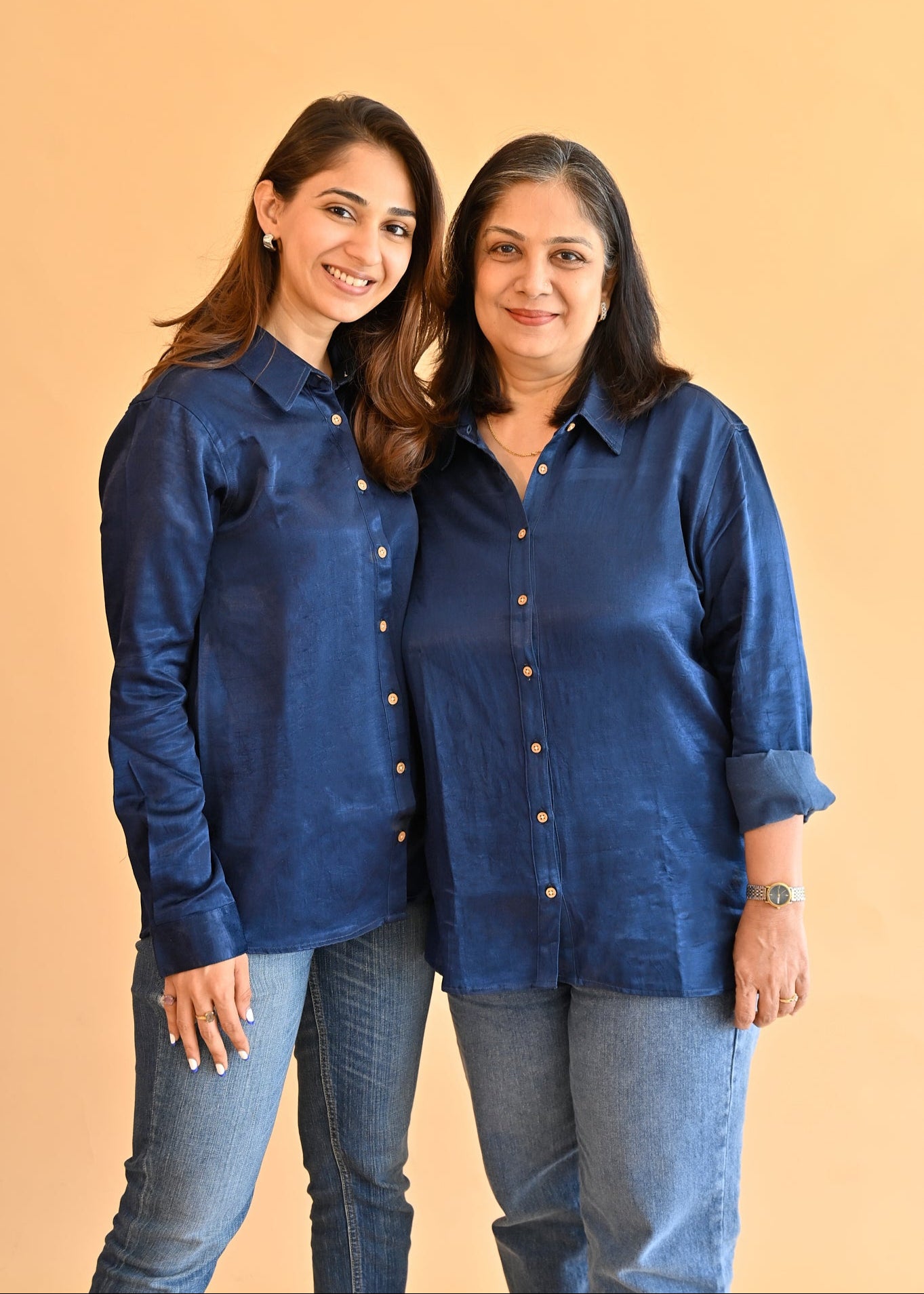Ajrakh Satin Navy Blue Natural Dye Shirt