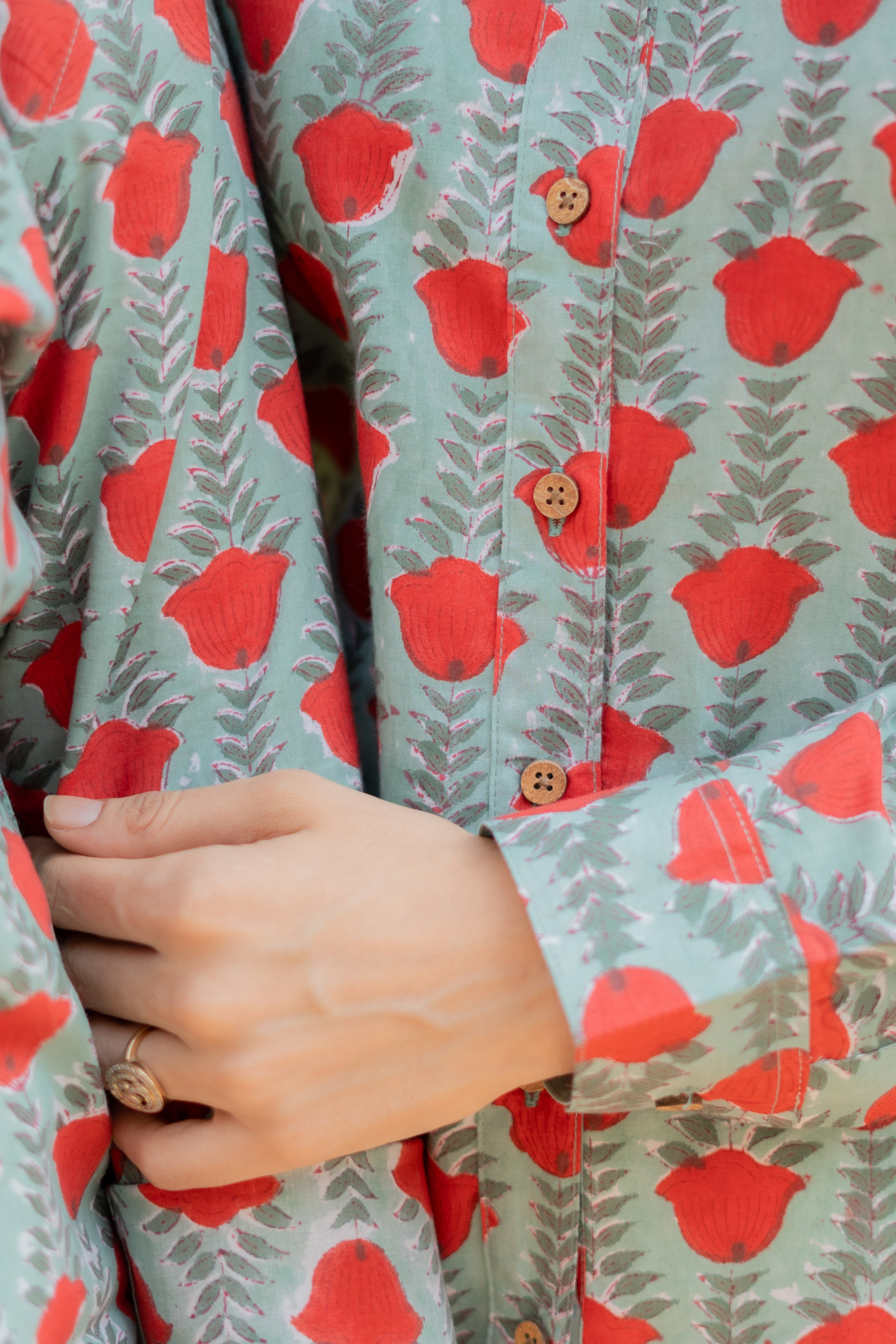 Green Cherry Handblock Shirt