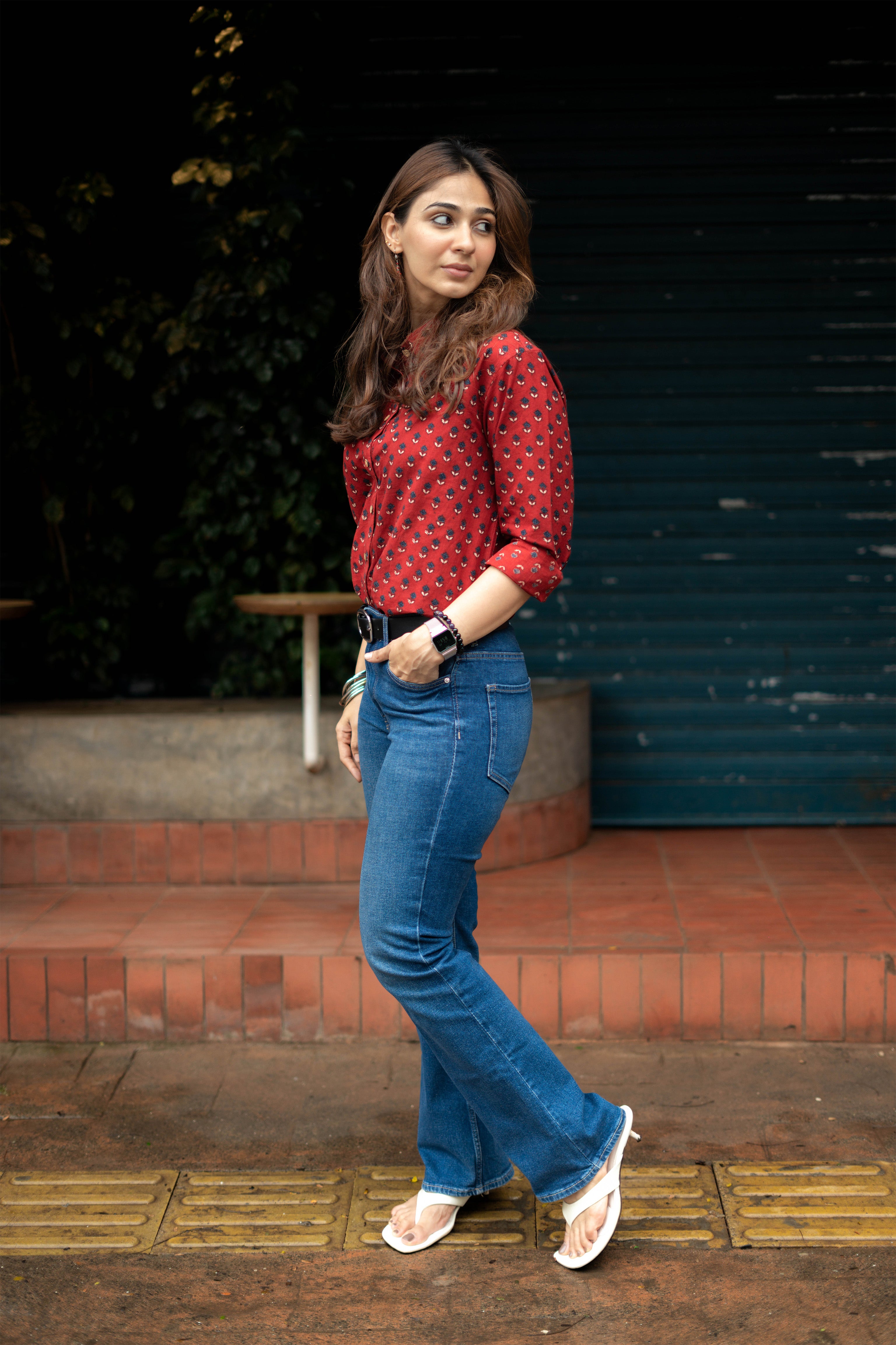 Ajrakh Red Indigo Handblock Cotton Shirt