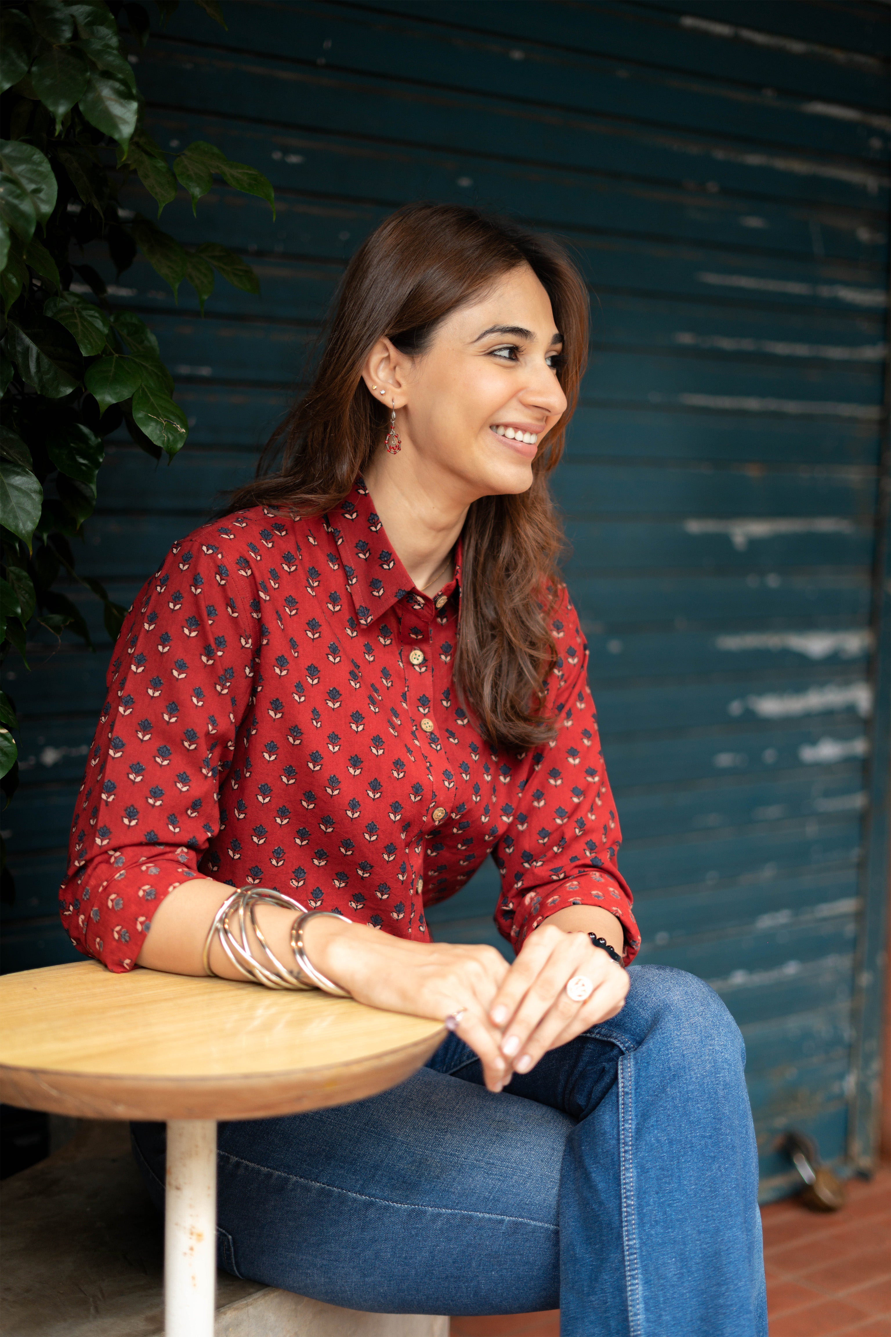 Ajrakh Red Indigo Handblock Cotton Shirt